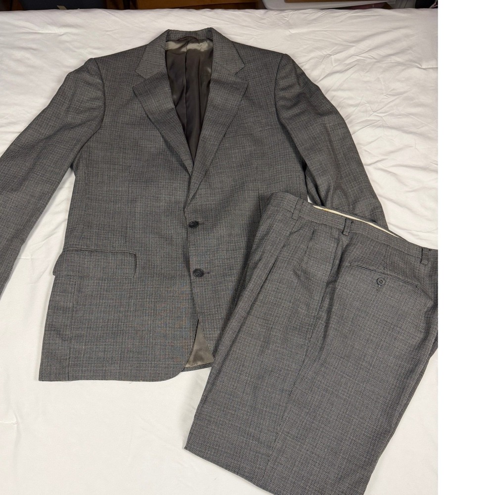 Cricketeer Mens Vintage Grey Micro Check 2 Piece Suit USA Blazer Pants Preppy